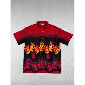 Y2K Flame Graphic Shirt Mens Size M/L Vintage Tribal Red Black Short Sleeve